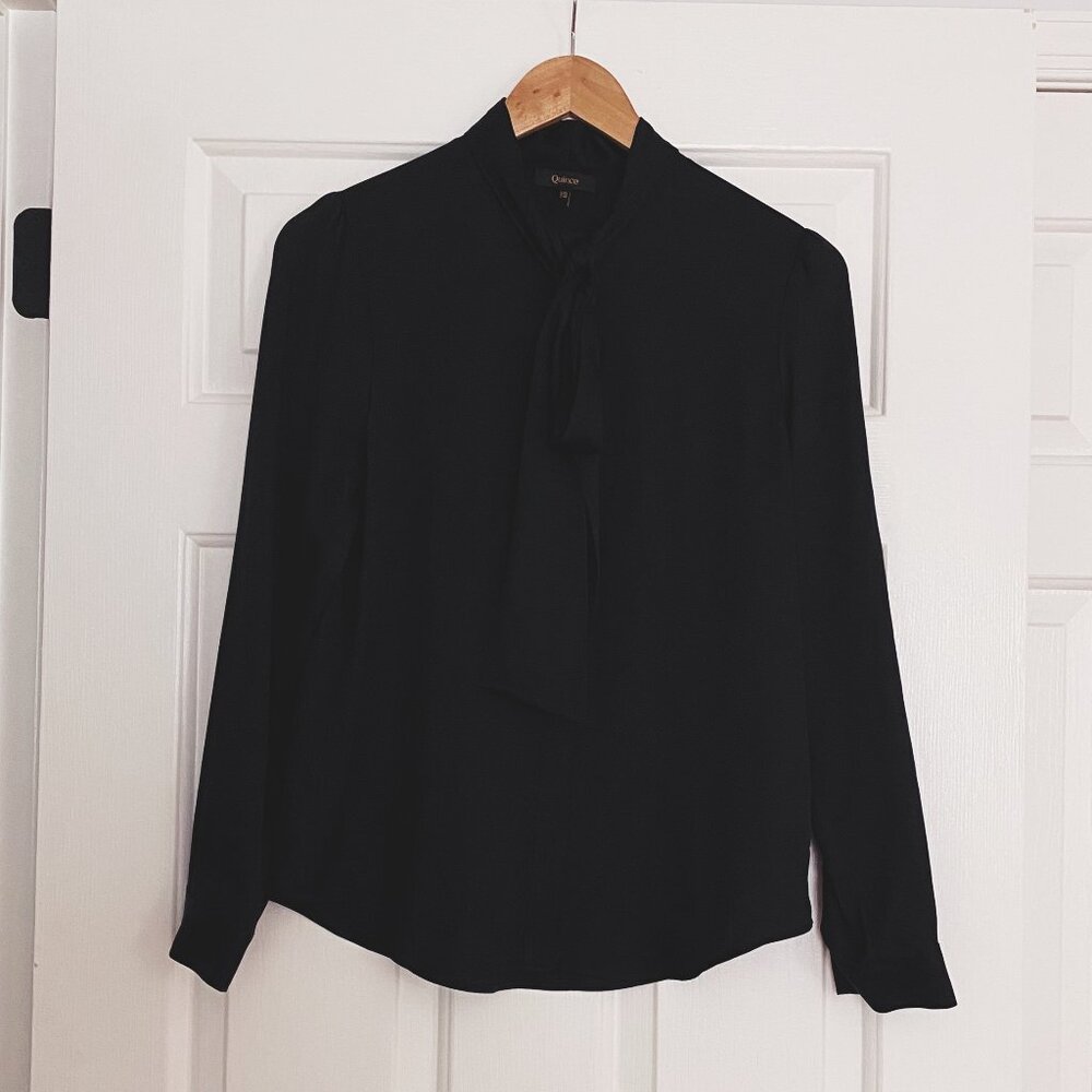 Quince Washable Stretch Silk Tie Neck Blouse